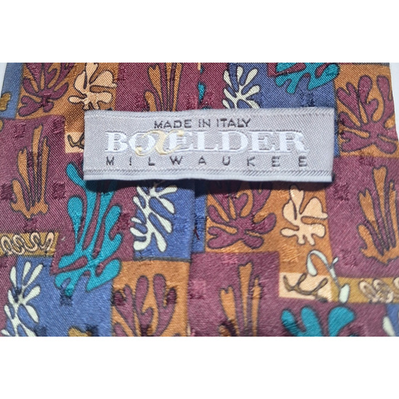 Boxelder Mens Henri Matisse Necktie Maroon Gold Blue 100% Silk Classic 58" - Picture 5 of 5